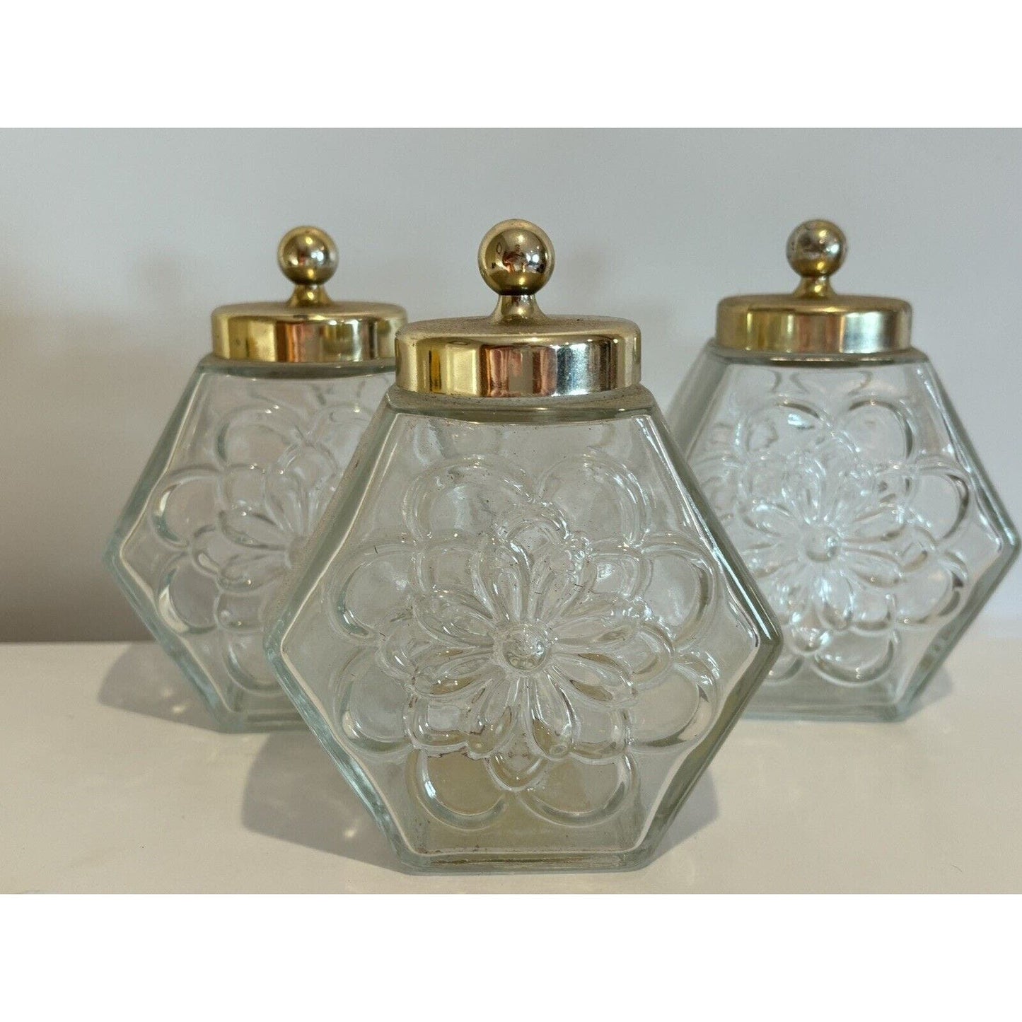 Vintage Avon Country Store Bath Crystals Glass Bottle Empty for Vanity Set Of 3