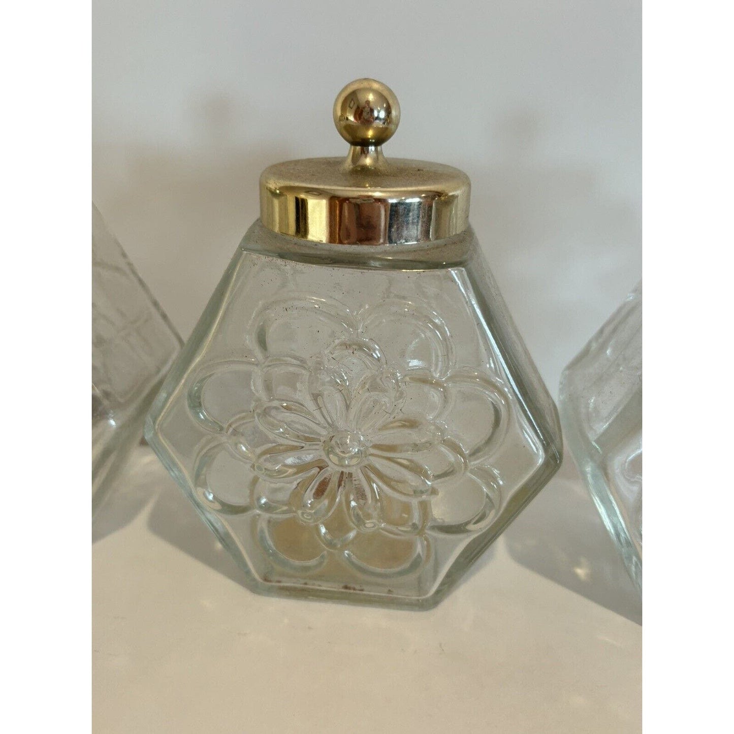 Vintage Avon Country Store Bath Crystals Glass Bottle Empty for Vanity Set Of 3