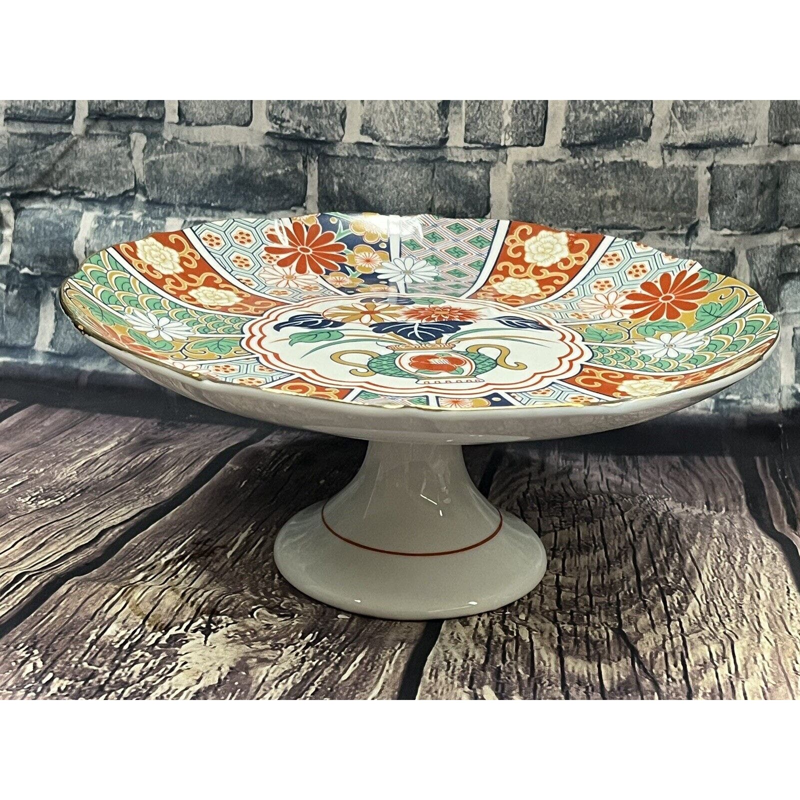 Footed Cake Stand and Platter. outlet Hand Painted Porcelain Serving Pastries Set Made in Japan by Arita.