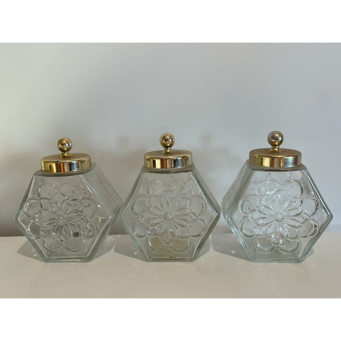 Vintage Avon Country Store Bath Crystals Glass Bottle Empty for Vanity Set Of 3