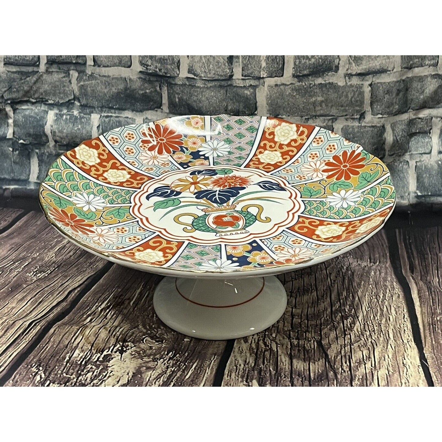 Imari Fan pattern Arita Porcelain 10" Cake Plate Excellent Condition